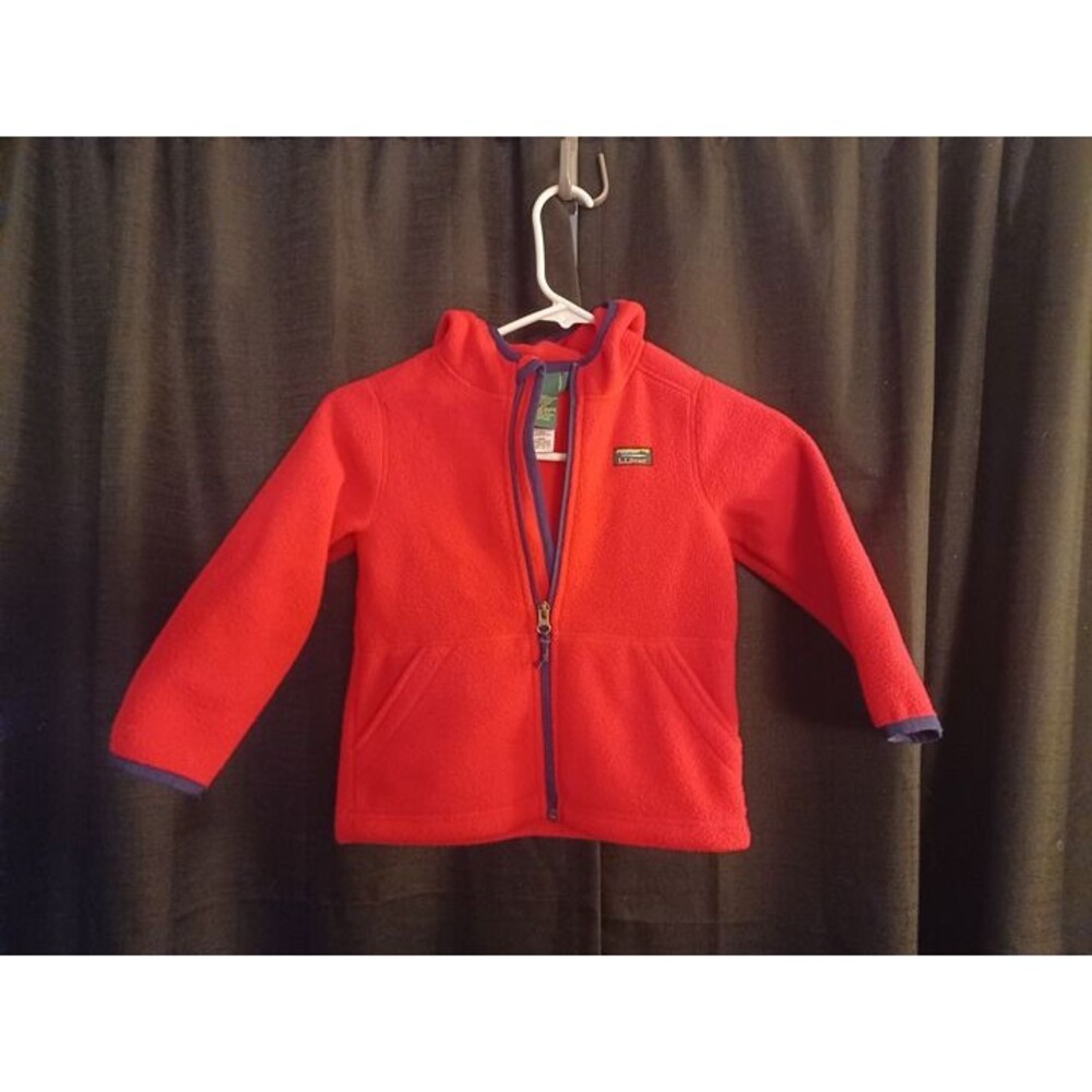LL Bean Full-Zip Fleece Bright Pink/Navy Trim Cozy Warm Zip Up Girl’s 4T